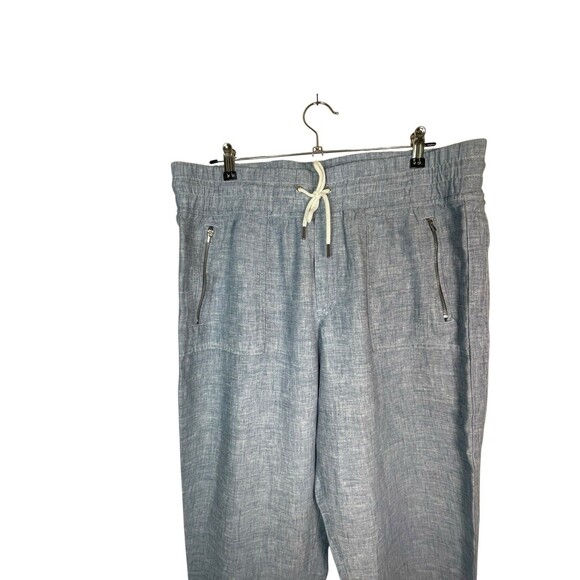 Athleta‎ Cabo Linen Jogger Pants Tapered Pull On Chambray Blue Women Size 14 - Picture 5 of 13